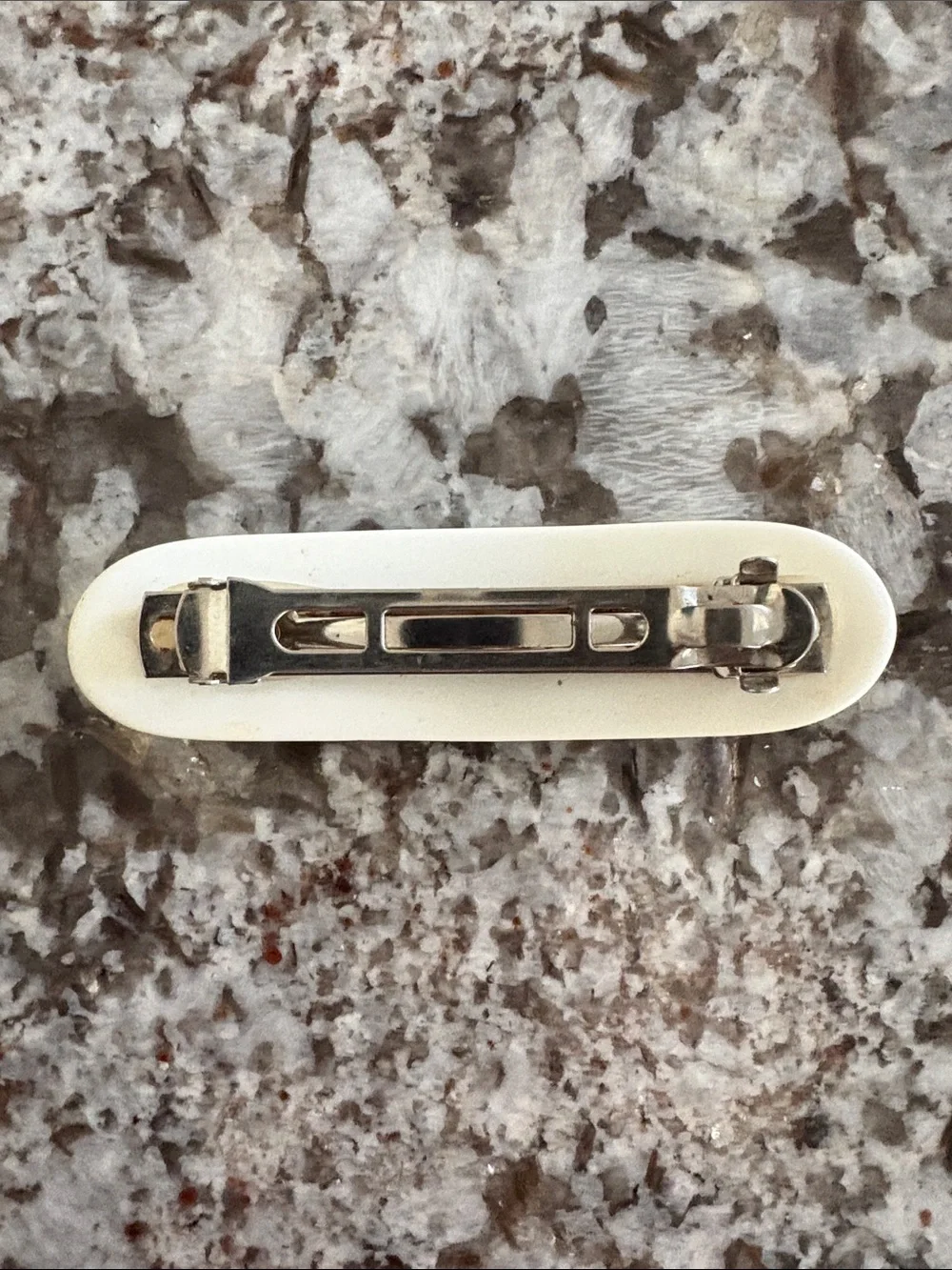 Vintage 80s Cream Hair Barrette with Pastel Diagonal Stripes